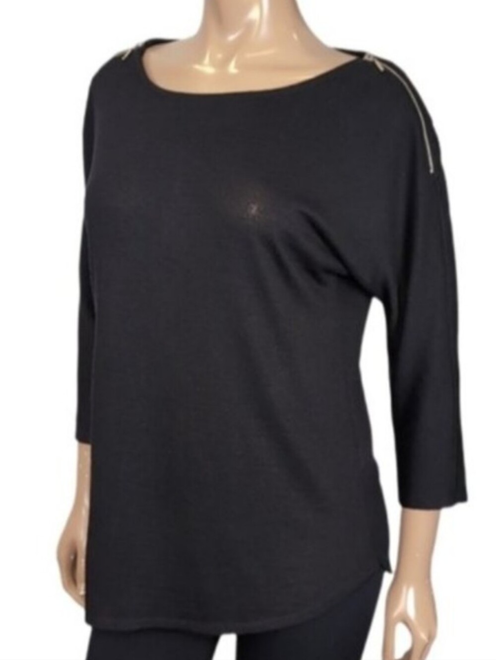 Dynamite Black Zipper Shoulder Batwing Knit Top Womens Size Medium Tunic